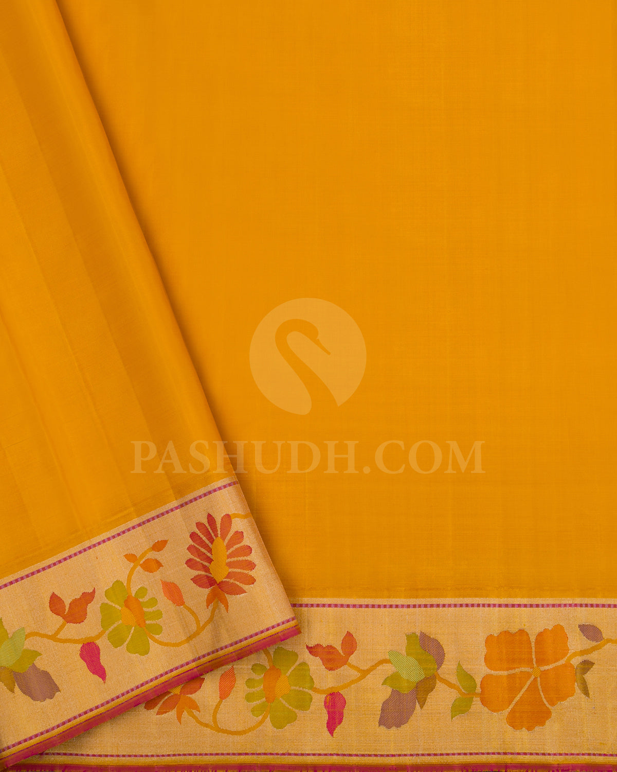 Navy Blue And Mango Yellow Pure Zari Kanjivaram Silk Saree - P171(A)