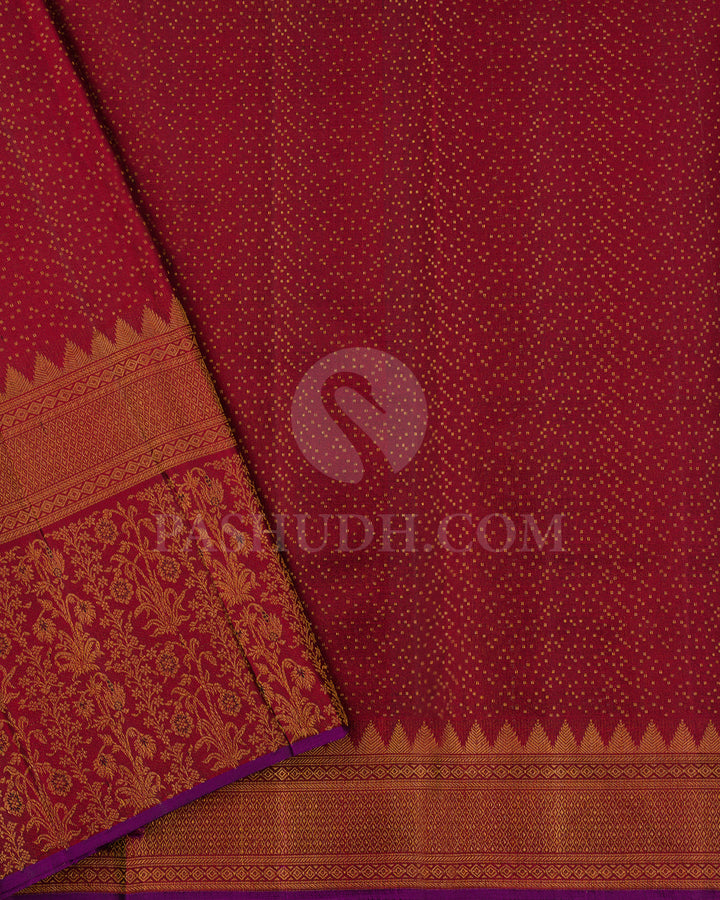Dark Green And Maroon Kanjivaram Silk Saree - DJ321( C )
