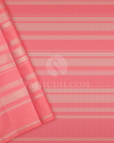 Mustard Yellow, Green And Peachy Pink Traditional Kanjivaram Silk Saree - AK16