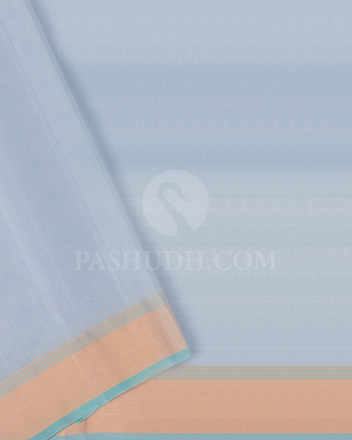 Cyan Blue and Grey Dupion Soft Silk Saree - AC23