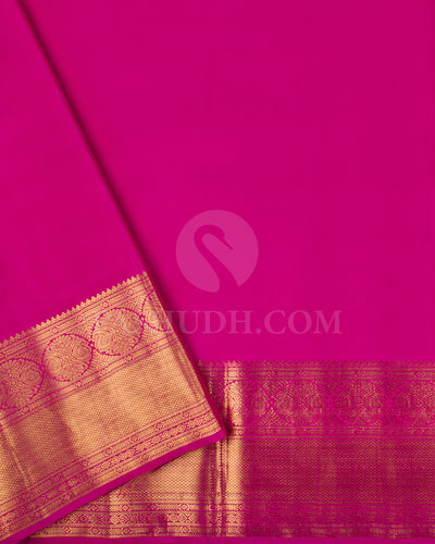 Off White, Khaki And Rani Pink Kora Kanjivaram Silk Saree - SVJ66