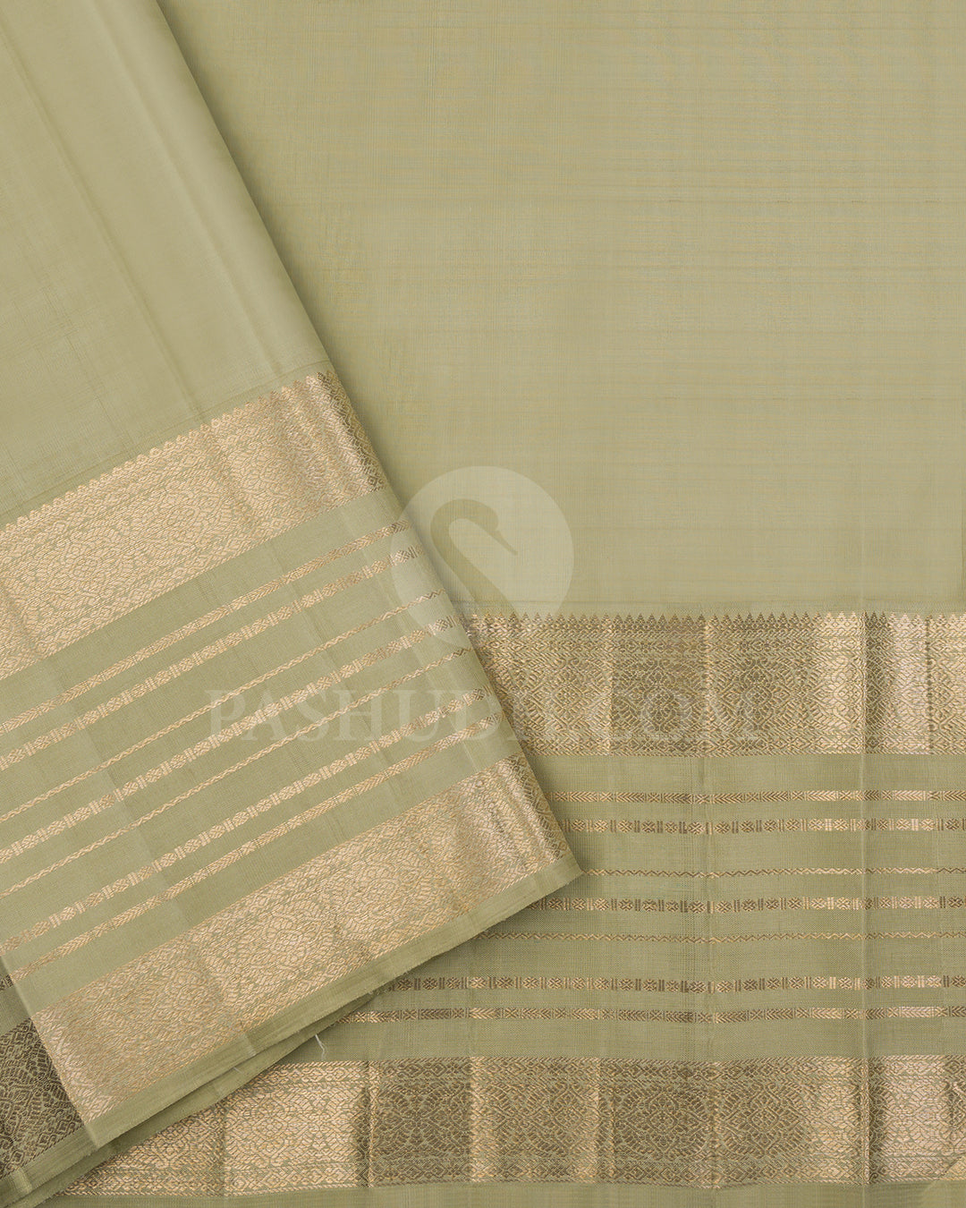 Aubergine And Pastel Sage Green Kanjivaram Silk Saree - BKF11