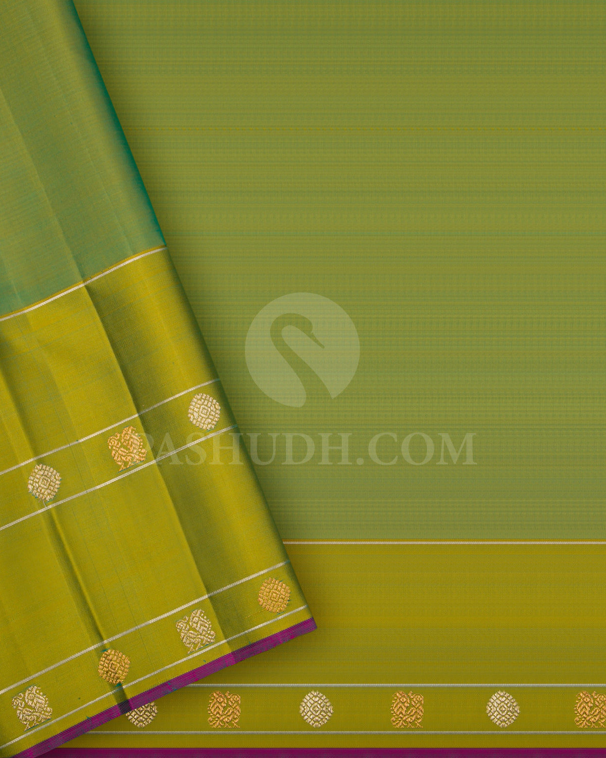 Off White, Beige Checkered And Alli Green Kanjivaram Silk Saree - S1361(A)