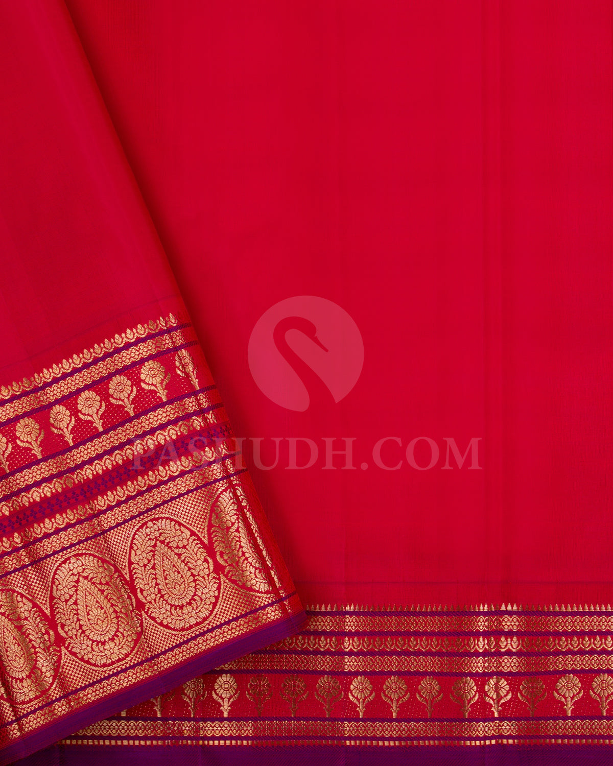 Mustard Yellow And Bright Red Kanjivaram Silk Saree - S1376(A)