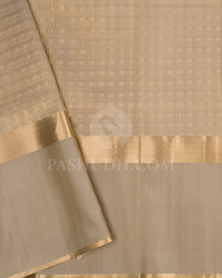 Navy Blue and Greige Soft Silk Saree - AC46