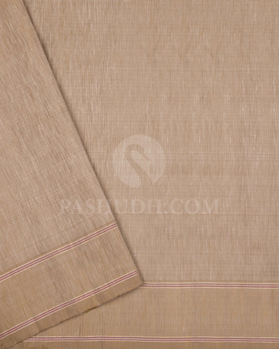 Peachy Pink and Khaki Linen Style Woven Traditional Kanjivaram Silk Saree - AK15