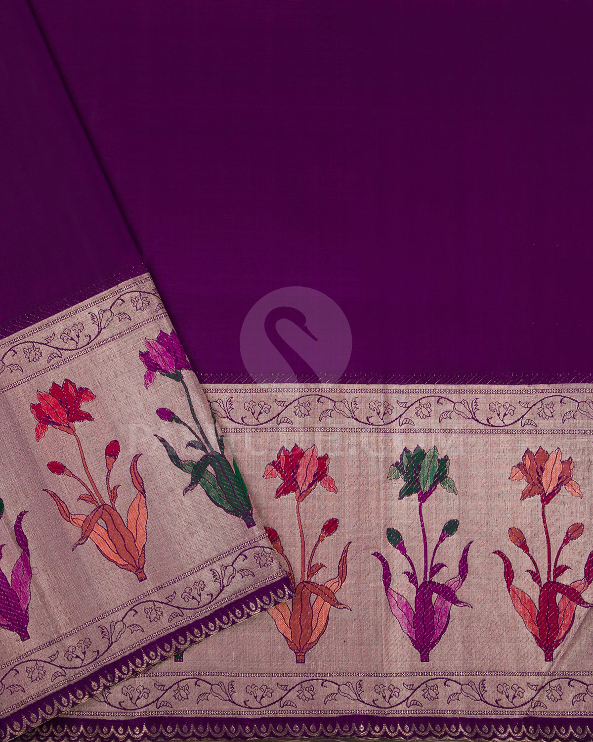 Purple Kanjivaram Silk Saree with Shimmer Border - S1389(A)