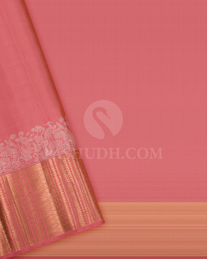 Golden Beige And Peachy Pink Kanjivaram Silk Saree - D572( C )