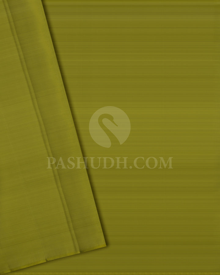 Emerald Green And Pear Green Borderless Kanjivaram Silk Saree - DJ341(C)