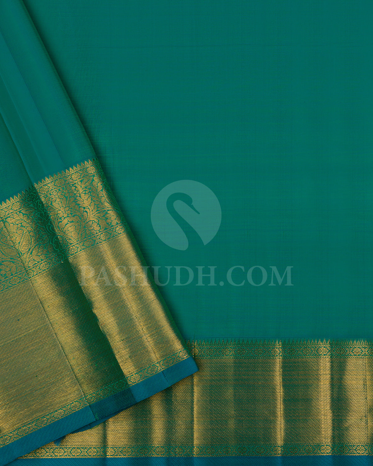 Pear Green And Teal Kanjivaram Silk Saree - BKB4