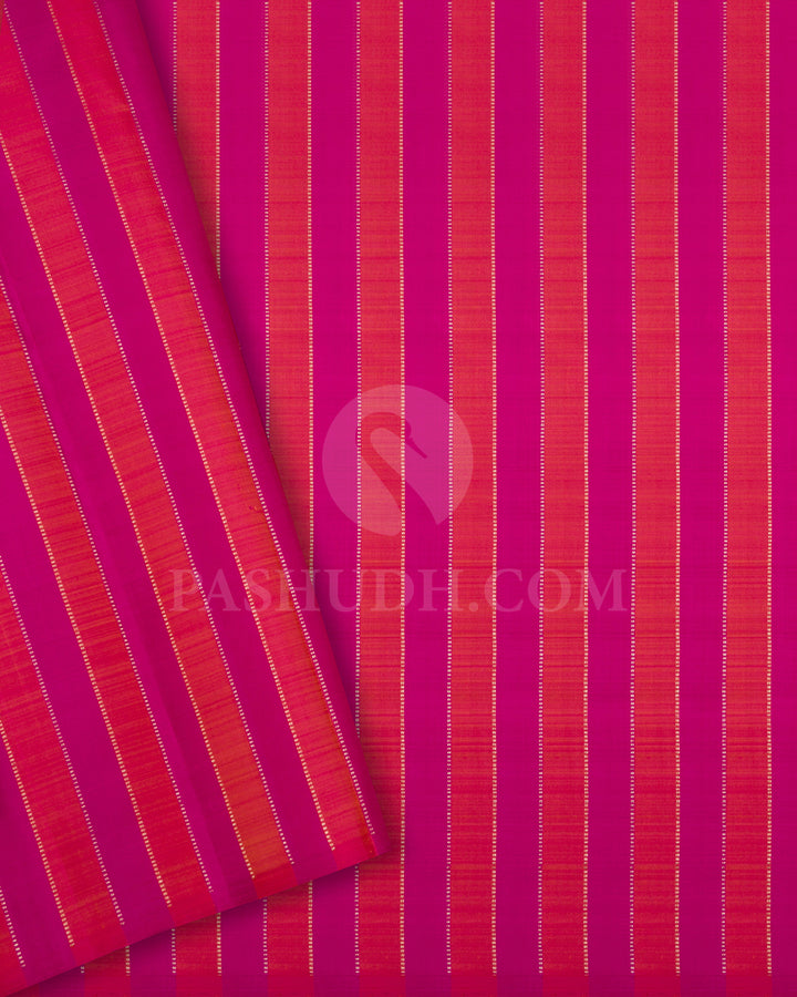 Forest Green And Rani Pink Borderless Traditional Kanjivaram Silk Saree - SVJ91