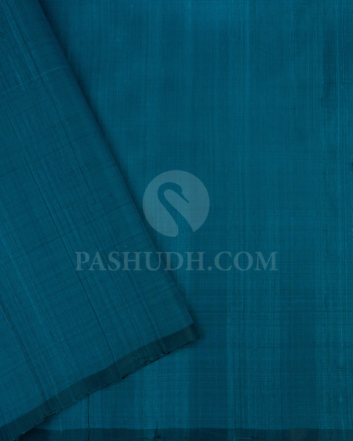 Peacock Blue and Anandha Blue Dupion Soft Silk Saree - AC42