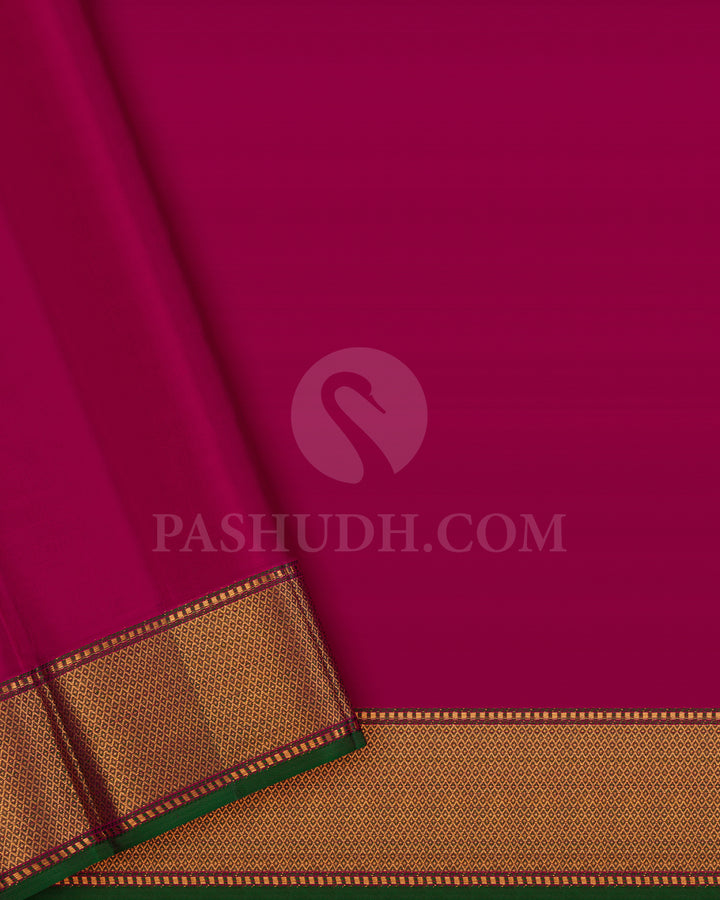 Rouge Pink And Forest Green Kanjivaram Silk Saree - DJ347(A)