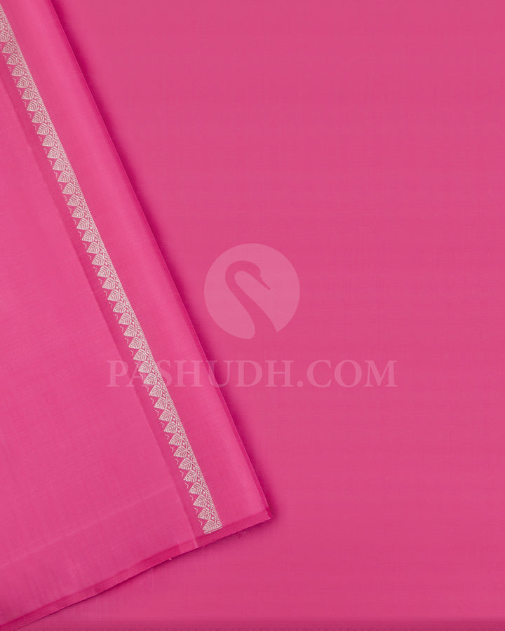 Sky Blue And Watermelon Pink Borderless Traditional Kanjivaram Silk Saree - SVJ62