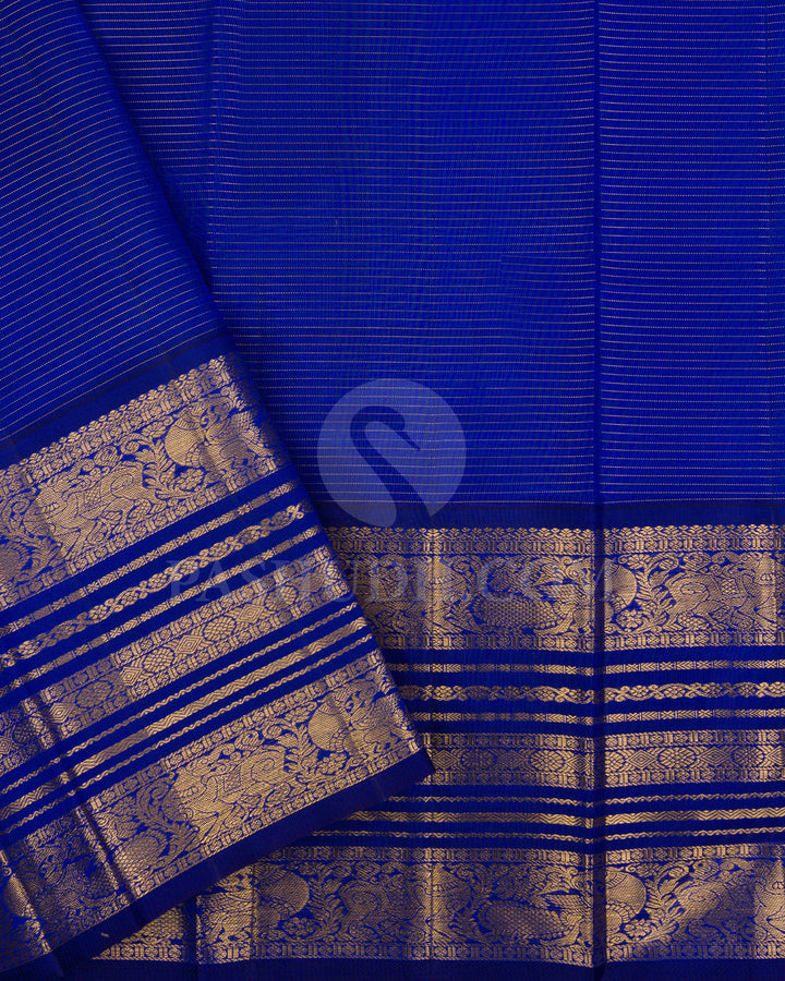 Light Green And Royal Blue Kanjivaram Silk Saree - BKF9