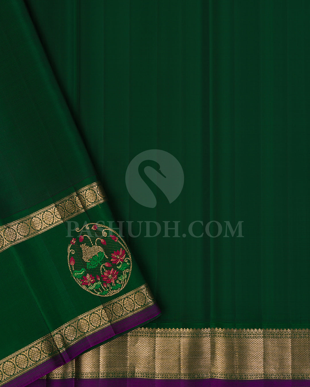 Bright Yellow And Bottle Green Kanjivaram Silk Saree - S1396(A)