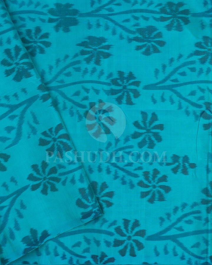 Turquoise Blue and Grey Soft Silk Saree - AC102