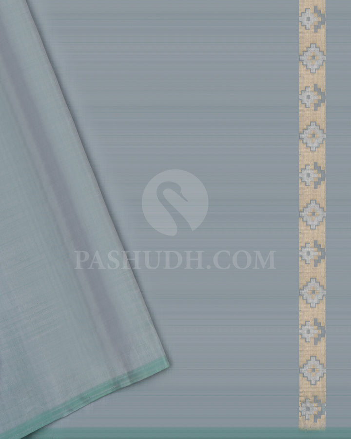Light Green and Teal Blue Dupion Soft Silk Saree - AC70