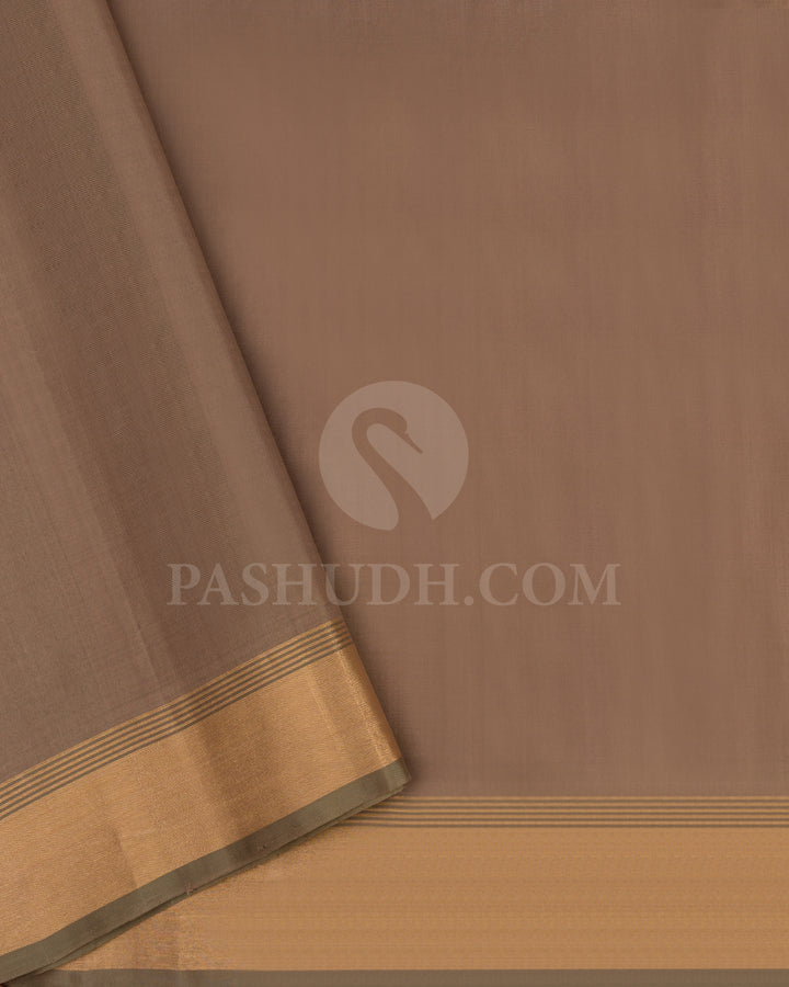 Prussian Green and Khaki Dupion Soft Silk Saree - AC50