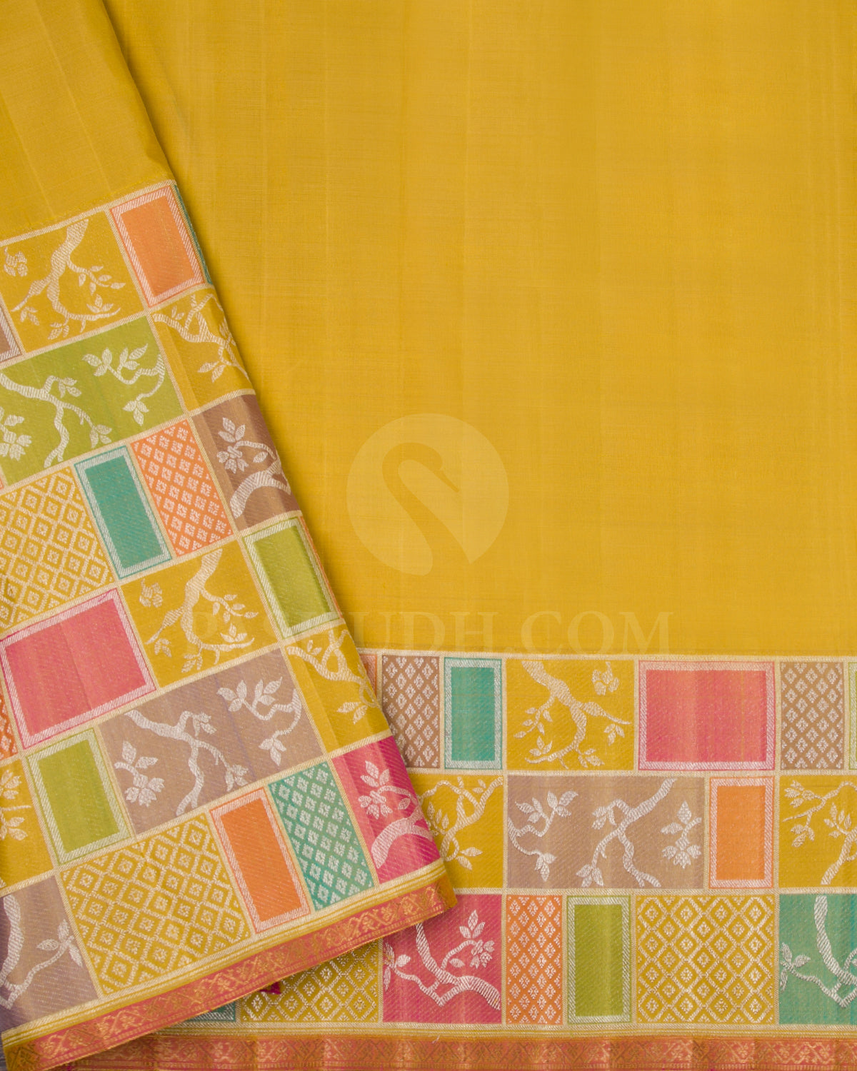 Chartreuse Yellow And Multicoloured Pure Zari Kanjivaram Silk Saree - P165(A)