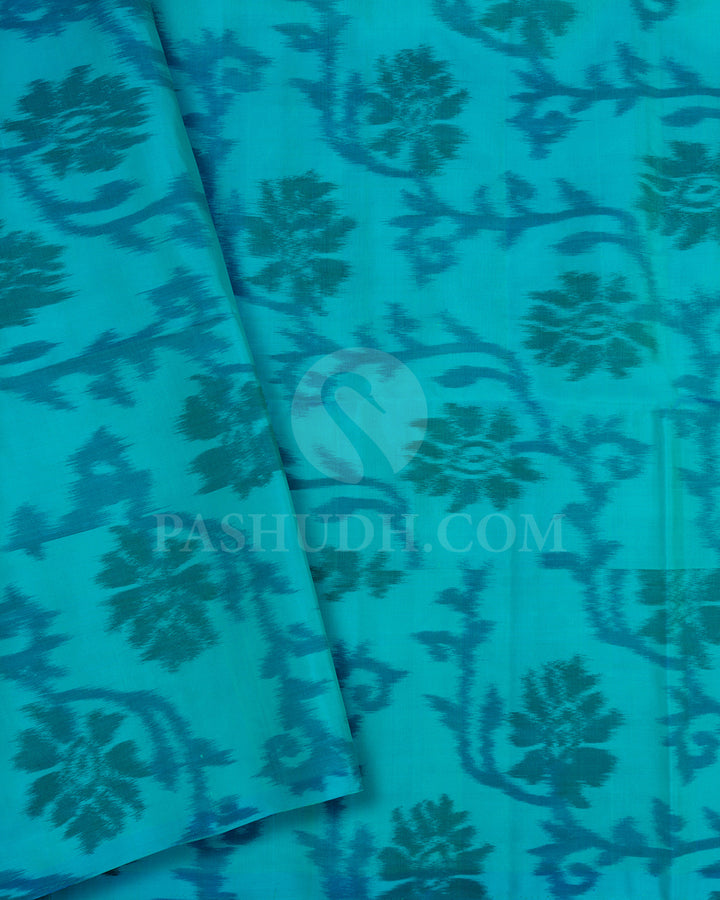 Olive Green and Turquoise Blue Soft Silk Saree - AC52