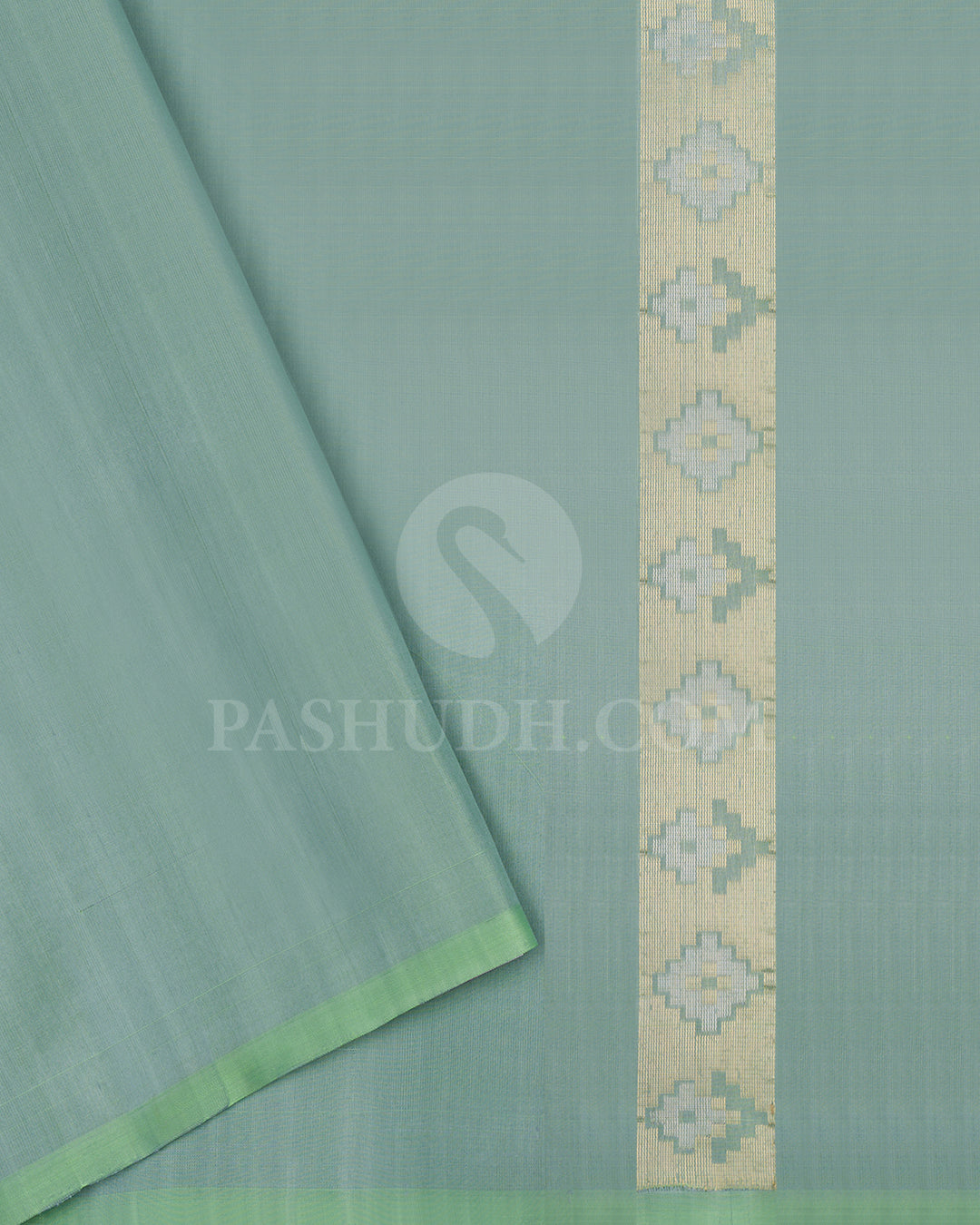 Dual Toned Green and Grey Borderless Soft Silk Saree - AC17