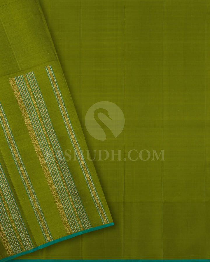 Gold And Pear Green Tissue Shimmer Kanjivaram Silk Saree - S1420(A)