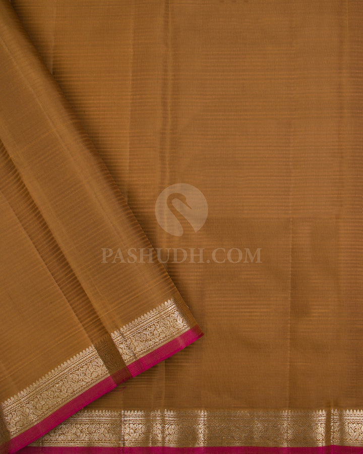 Beige & Moss Green Kanjivaram Silk Saree - S1122(A) - View 3