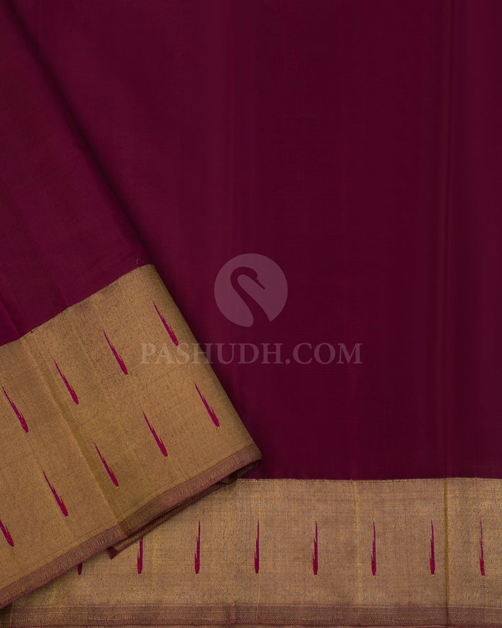 Betel Nut (Maroon) Pure Zari Kanjivaram Silk Saree with Paithani pallu- P131 - View 3