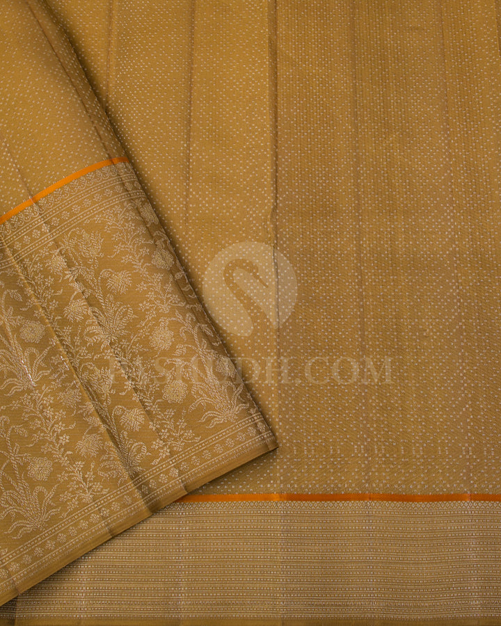 Ivory Cream and Moss Brown Kanjivaram Silk Saree - DJ318(A) - View 2