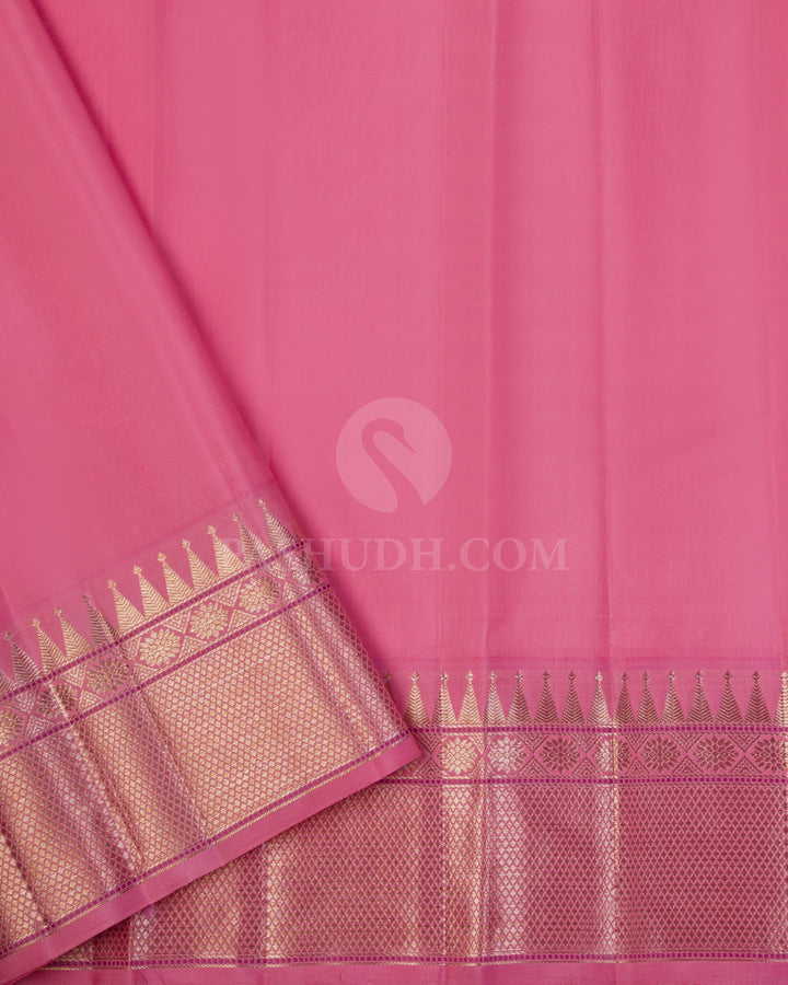 Parrot Green & Baby Pink Kanjivaram Silk Saree - S1050(A) - View 3