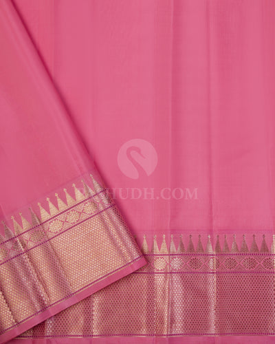 Parrot Green & Baby Pink Kanjivaram Silk Saree - S1050(A) - View 3