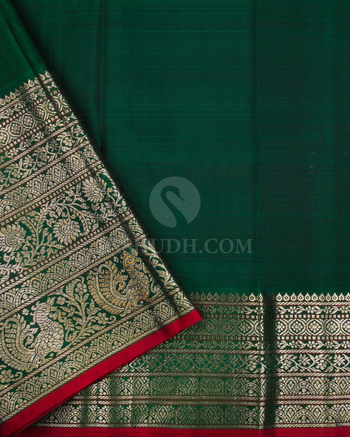 Mustard & Dark Green Kanjivaram Silk Saree - S1013(D) - View 3