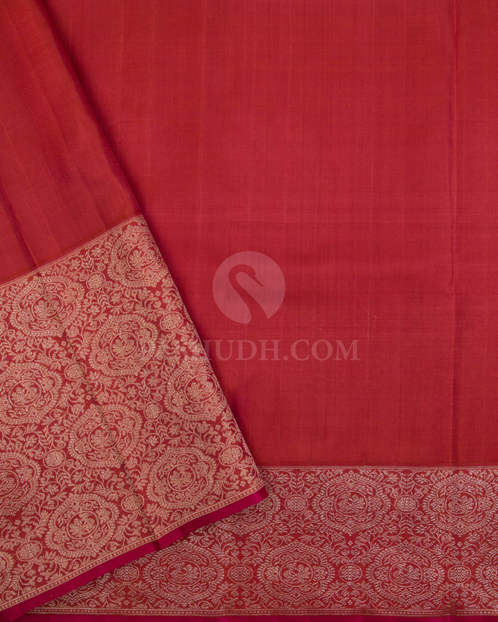 Emerald Green & Burnt Orange Kanjivaram Silk Saree - S1070(A) - View 3