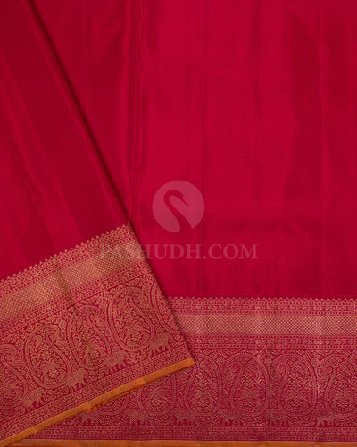 Cream & Red Kanjivaram Silk Saree - S1071(A) - View 3