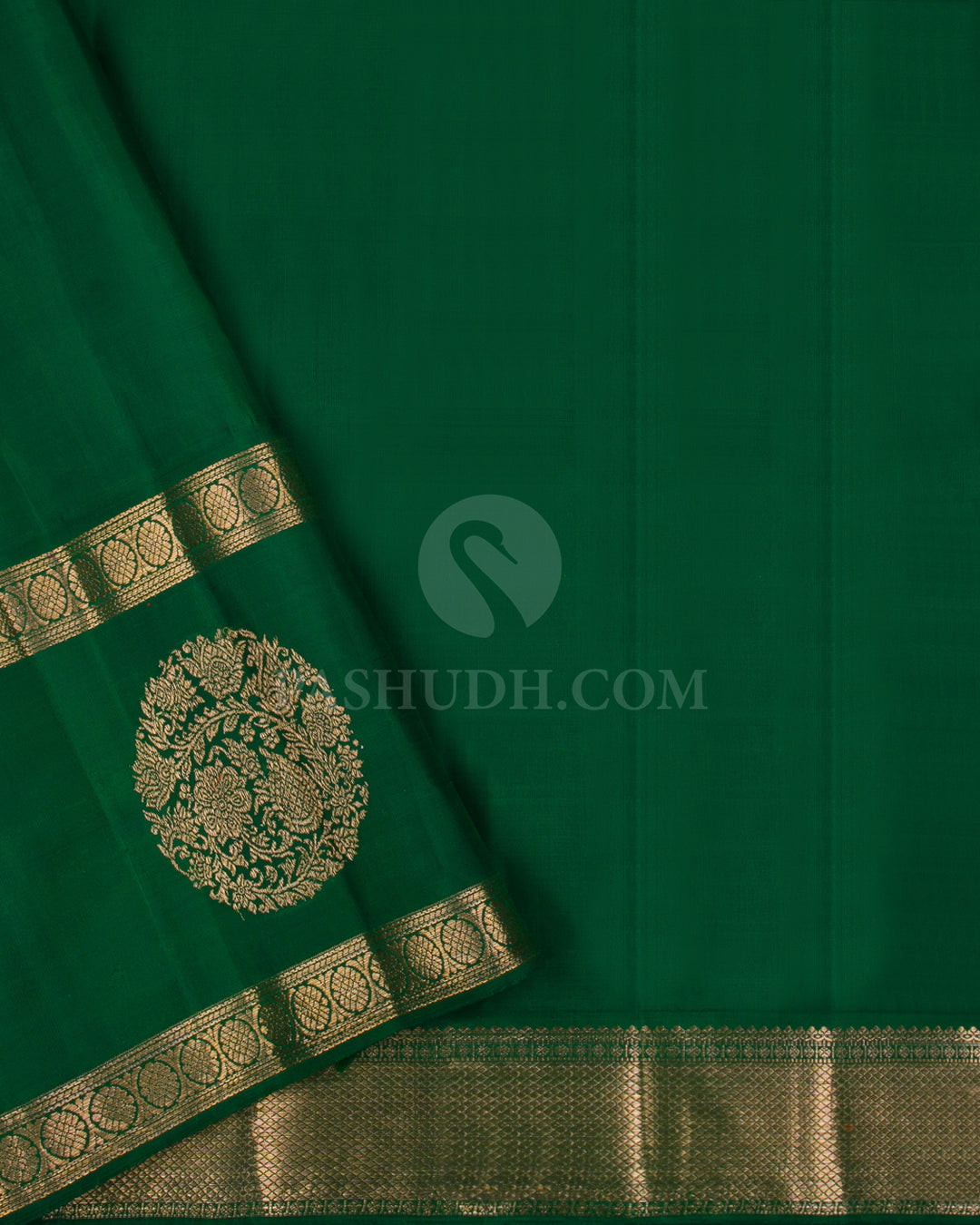 Cream, Green & Dark Green Kanjivaram Silk Saree - S1146(A) - View 3