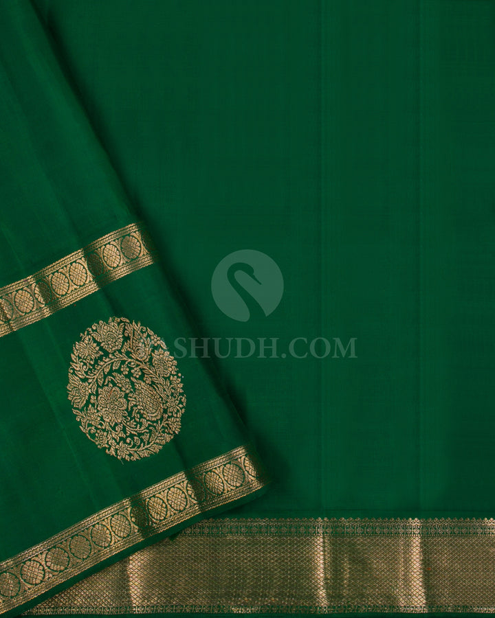 Cream, Green & Dark Green Kanjivaram Silk Saree - S1146(A) - View 3