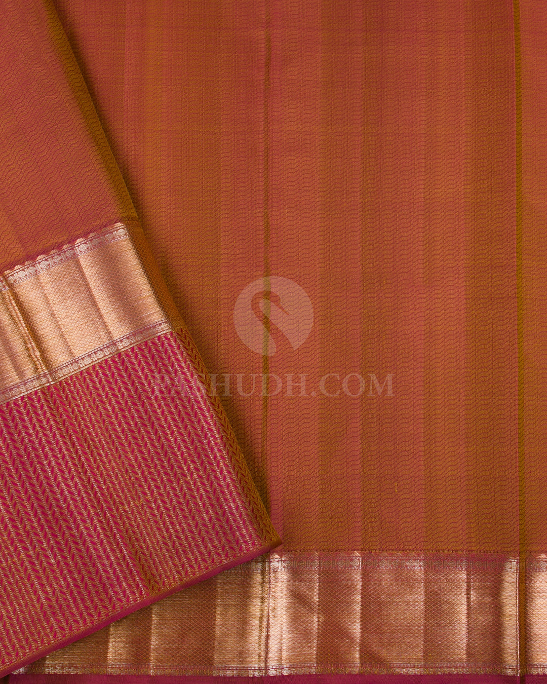 Golden Yellow And Rust Red Kanjivaram Silk Saree - D535(A) - View 2
