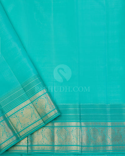 Parrot Green & Aqua Kanjivaram Silk Saree - S904 - View  3