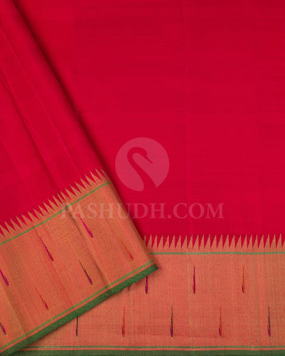 Turmeric Yellow And Red Pure Zari Paithani Kanjivaram Silk Saree - P143(B) - View 3