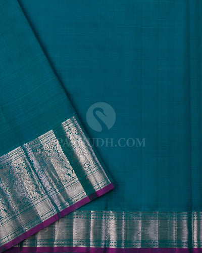 Light Green & Teal Blue Kanjivaram Silk Saree - S1032(B) - View 3