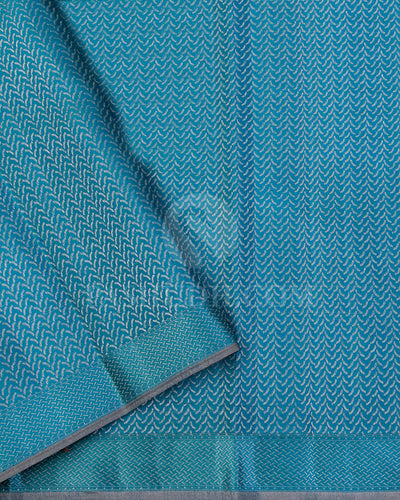 Pine Green and Light Blue Kanjivaram Silk Saree - D509(C) - View 2