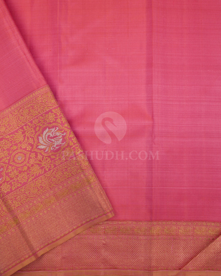 Olive Green & Pink Shot Orange Pure Zari Kanjivaram Silk Saree - P139(A) - View 3