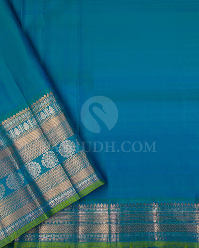 Corn Yellow and Peacock Blue Kanjivaram Silk Saree - S1193(A) - View 3