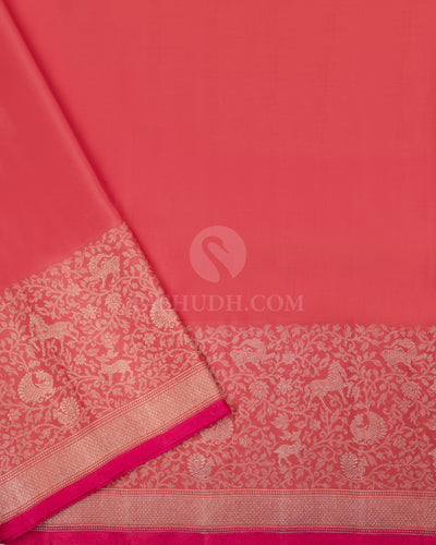 Khaki & Coral Pink Zari Kanjivaram Silk Saree - S823 - View 4