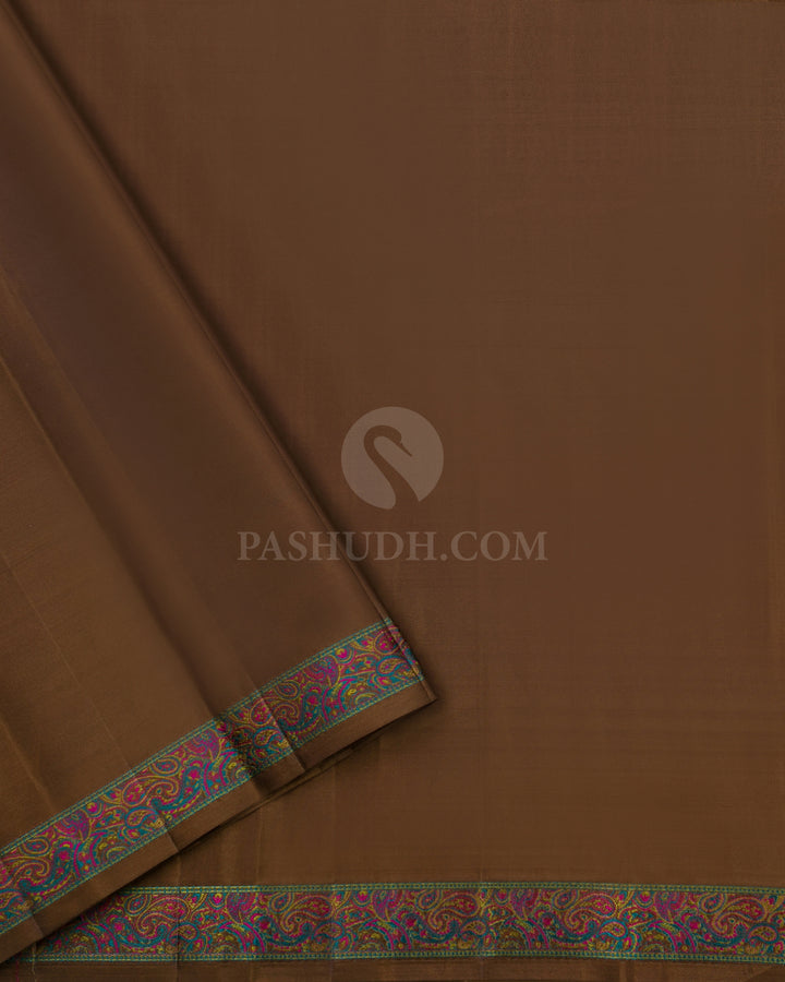 Brown Kanjivaram Silk Saree with Thread work -DJ245