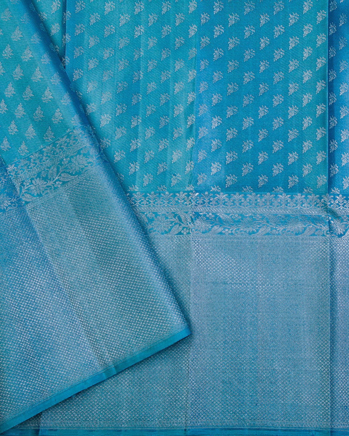 Teal Blue and Satin Blue Kanjivaram Silk Saree - DT231