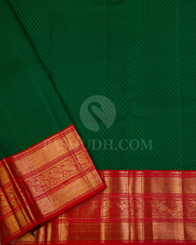 Brick Red and Green Kanjivaram silk Saree - S920