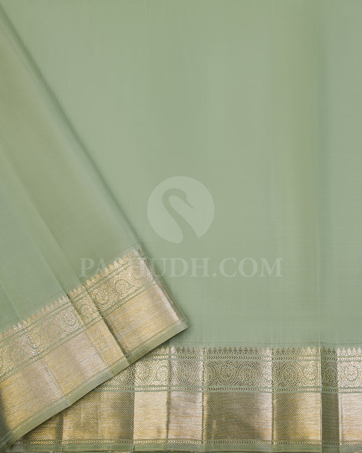 Orange and Mild Sage Green Kanjivaram Silk Saree - S934