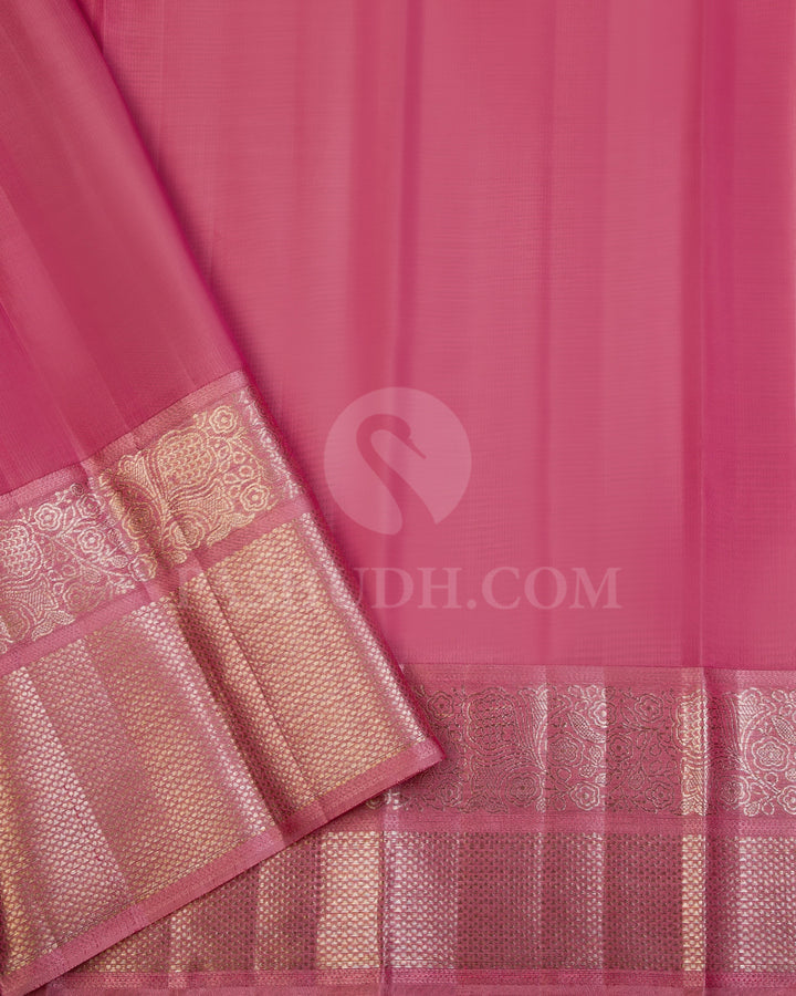 Taffy Pink and Crepe Pink Kanjivaram Silk Saree - DT239